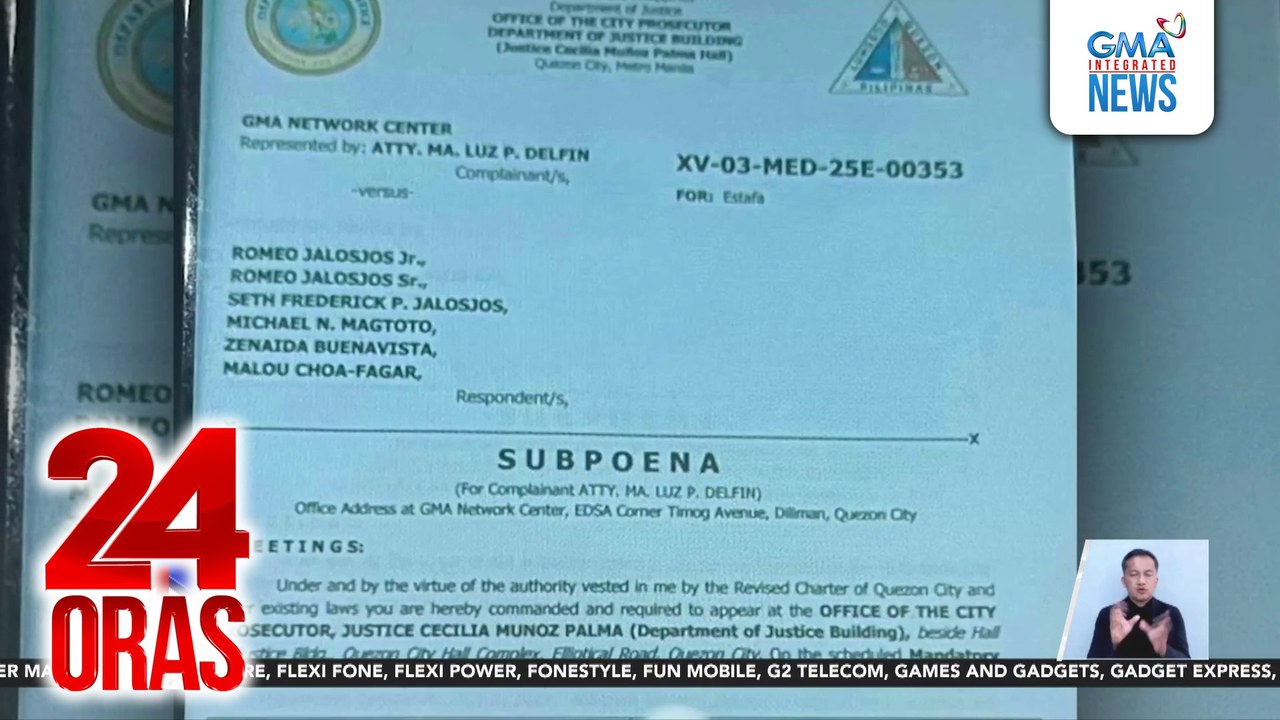 Ilang opisyal ng TAPE Inc., inisyuhan ng subpoena ng QC Prosecutors Office kaugnay sa mahigit P37 million estafa complaint na inihain ng GMA Network | 24 Oras