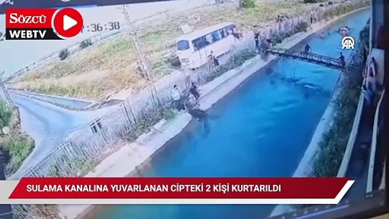Sulama kanalına yuvarlanan cipteki 2 kişi kurtarıldı