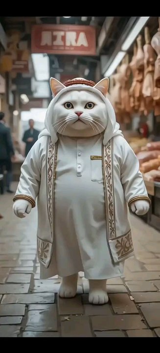White Fat Cat Bakra Eid 🐐 #whitecutecat #bakraeid #cat #eid #ai #trendingshorts #viralshort #catshor
