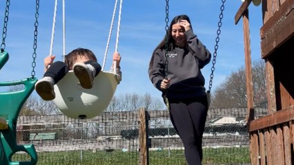 Mom falls from swing while trying to film a cute video with her son