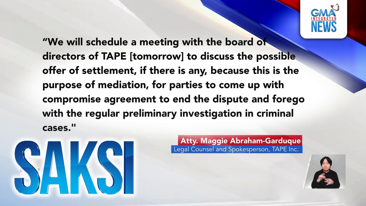 Quezon City Prosecutors Office, pinapadalo sa mandatory mediation conference ang ilang opisyal ng TAPE Inc, at kinatawan ng GMA Network | Saksi