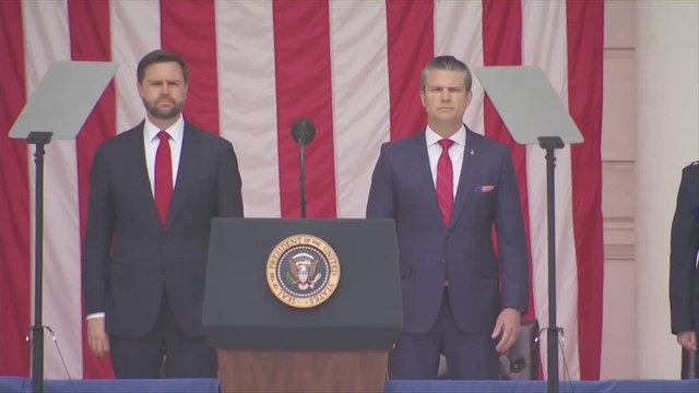 Trump JD Vance & Pete Hegseth's patriotic moment during live rendition of the US National Anthem at Memorial Day in Arlington Cemetery