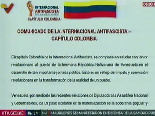 Internacional Antifascista de Colombia felicita al CNE por su gran labor en las elecciones del 25-M