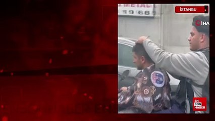Sultangazi'de seyir halindeki motosiklet üzerinde tıraş