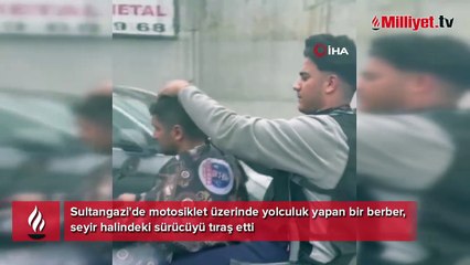 Sultangazi'de seyir halindeki motosiklet üzerinde tıraş