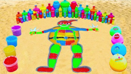 How to make Rainbow Ninja Turtles with Orbeez, Balloons of Fanta, Coca Cola, Mentos & Popular Sodas