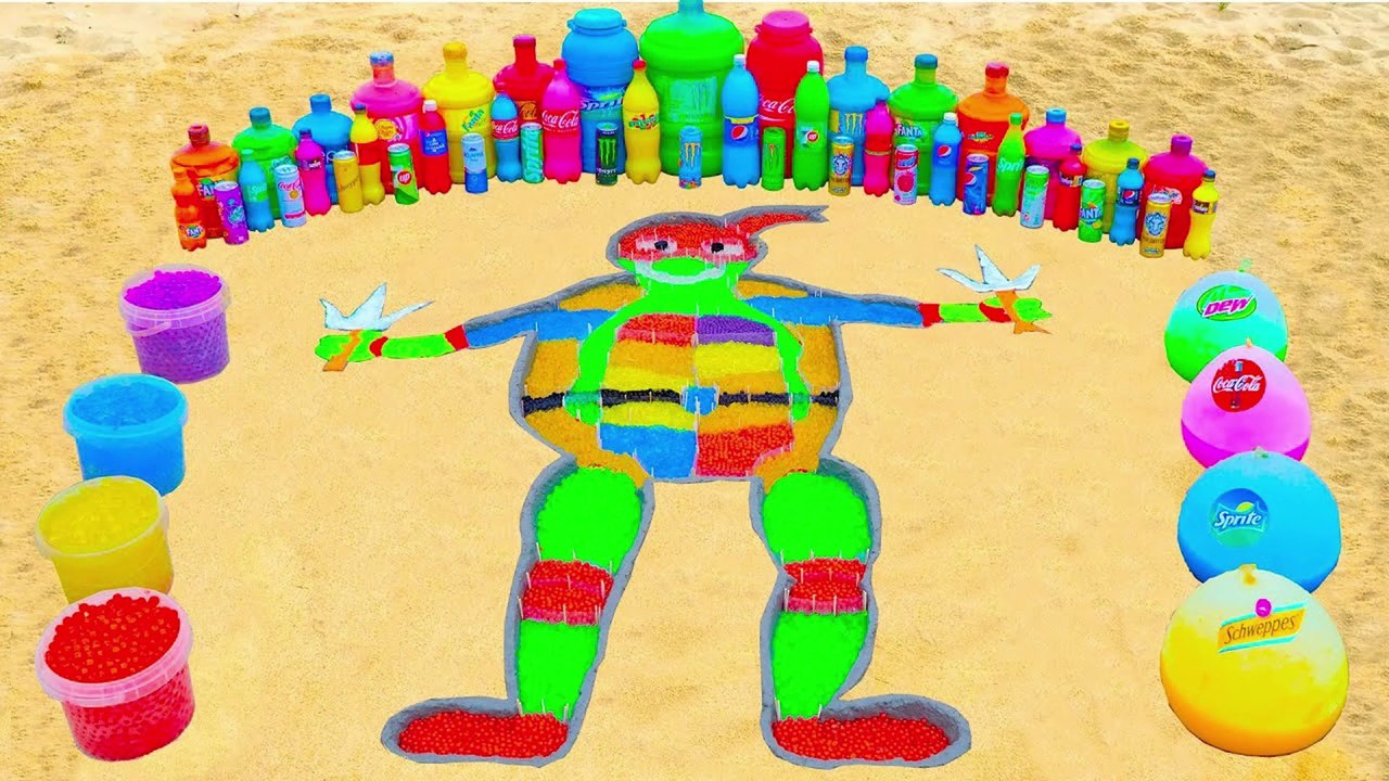 How to make Rainbow Ninja Turtles with Orbeez, Balloons of Fanta, Coca Cola, Mentos & Popular Sodas