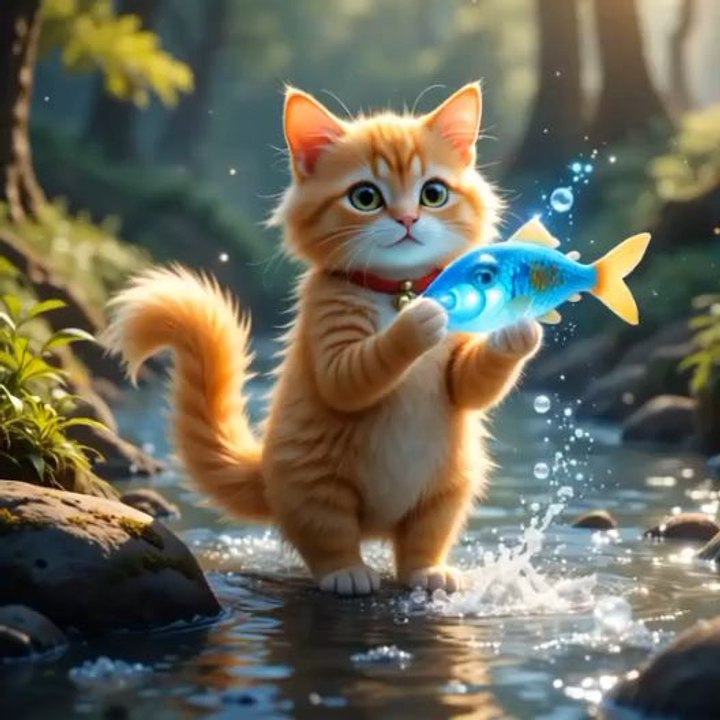 cat and magical fish