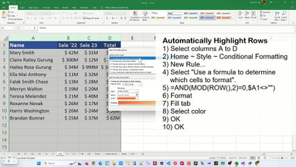 Apply color to alternate rows or columns in Excel - Excel Tips and Tricks