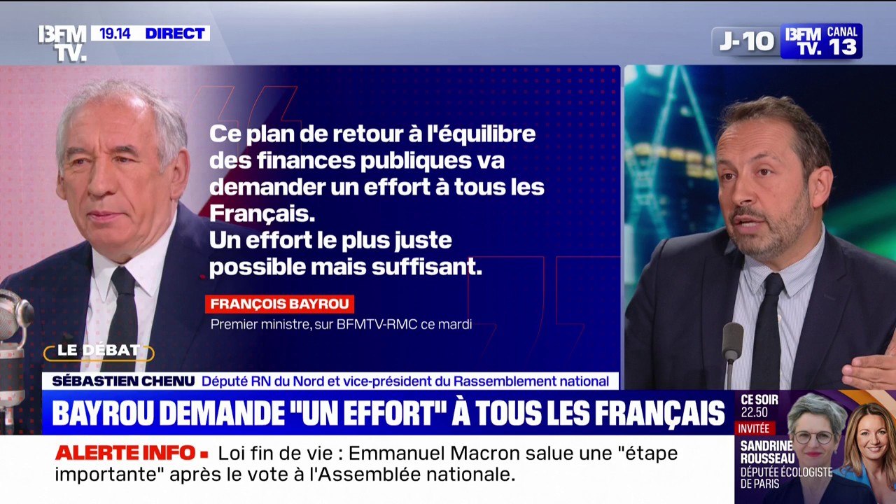 "Effort" national: "François Bayrou demande aux Français d'éponger ses erreurs et celles de ses prédécesseurs", fustige Sébastien Chenu (RN)