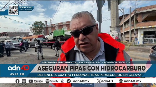 Aseguran pipas con hidrocarburo y detienen a 4 tras intensa persecución en Celaya, Guanajuato