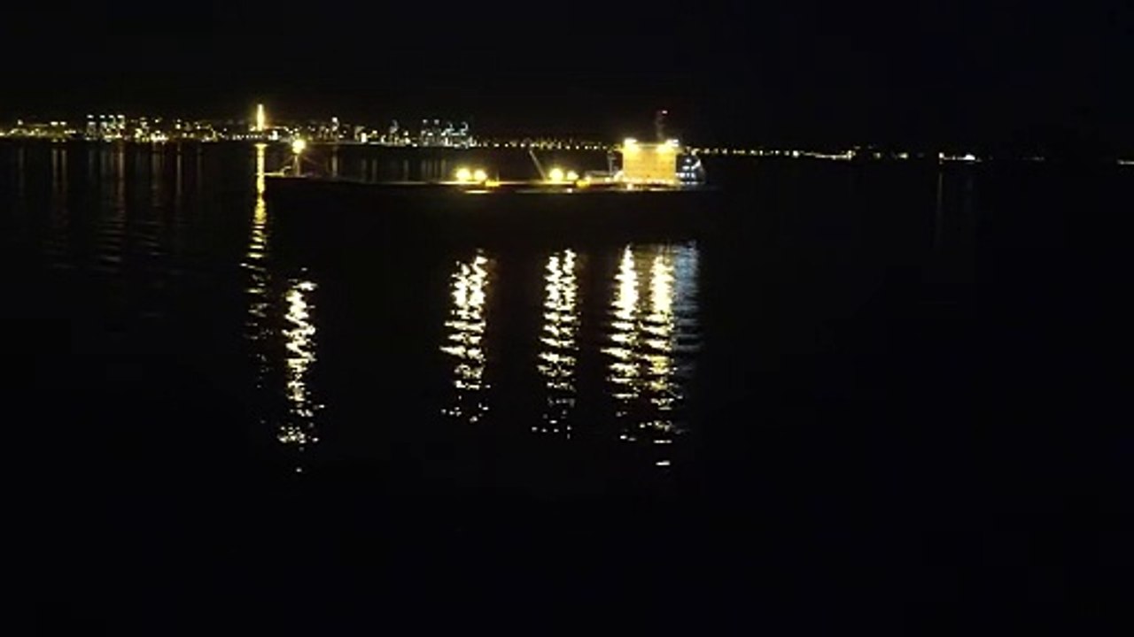 Gibraltar Brightly Lit Ship At Night