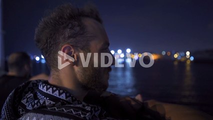 Traveling on a ship at night at sea