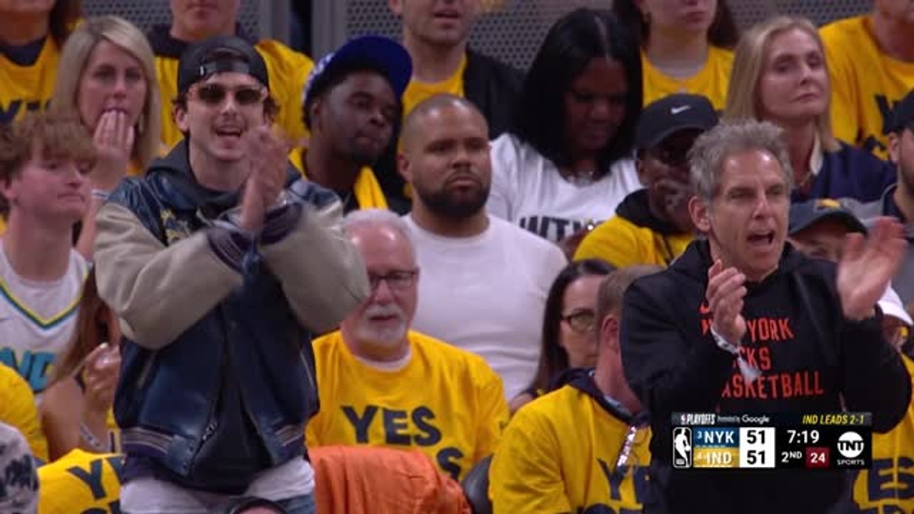 Huge Anunoby basket has Ben Stiller and Timothee Chalamet out of their seats