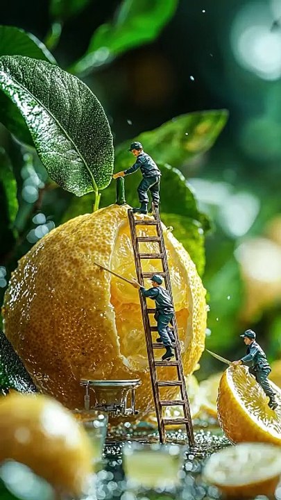 Little People - Harvesting Fruits🍋 Pt.1__Ever wondered what it takes to harvest giant fruits_ Watch as little workers use epic machines and tools to slic(