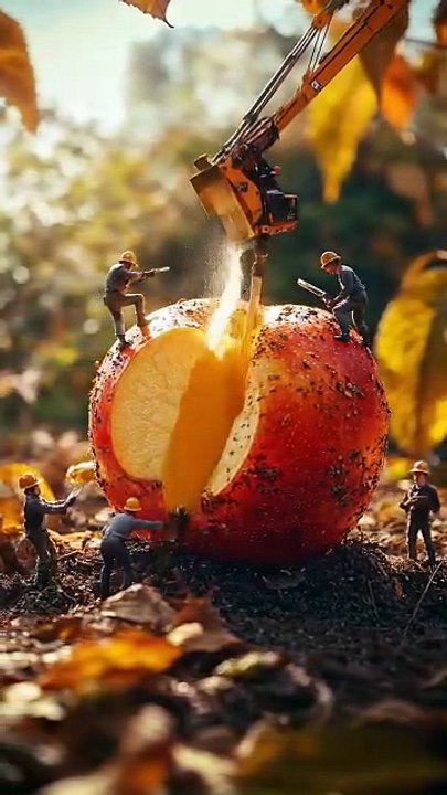 Little People - Harvesting Fruits🍎 Pt.3__Ever wondered what it takes to harvest giant fruits_ Watch as little workers use epic machines and tools to slic(