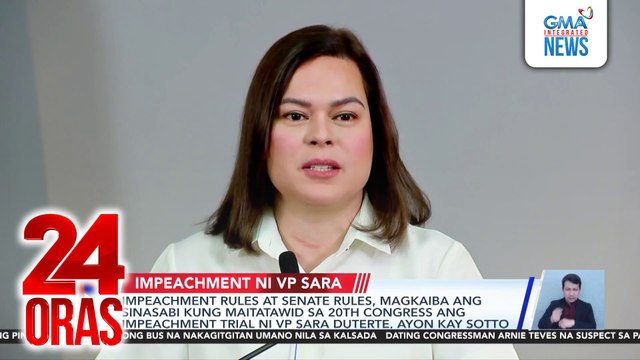 Impeachment rules at Senate rules, magkaiba ang sinasabi kung maitatawid sa 20th Congress ang impeachment trial ni VP Sara Duterte, ayon kay Sotto | 24 Oras