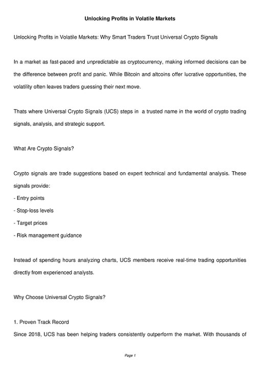 Unlocking Profits in Volatile Markets: Why Smart Traders Trust Universal Crypto Signals