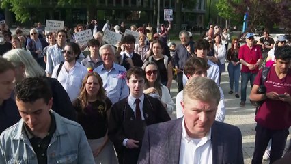 Harvard students rally against Trump's attacks on the university