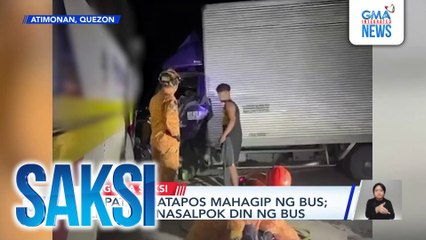 Isa patay matapos mahagip ng bus; elf truck, nasalpok din ng bus | Saksi