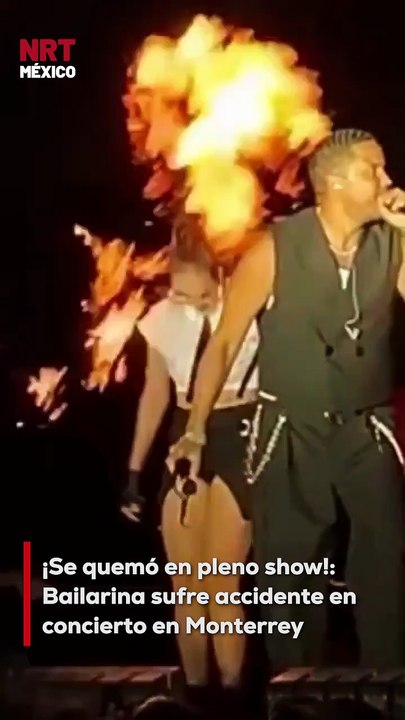 🔥 ¡IMPACTANTE! Una bailarina de Grupo Ilegales terminó con quem@duras tras ser alcanzada por las llamas de la pirotecnia durante un concierto en Monterrey 😱 Todo quedó captado en video. #Concierto #Viral #Monterrey #Ilegales