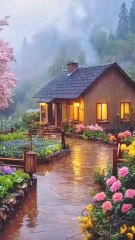 Spring Garden Resort: Misty Morning Reflections Beneath Cherry Blossoms and Colorful Blooms in a Peaceful, Serene Retreat.#reelit#viral#trending#resort#room#home#house#bedroomoasis#lounge#courtyard#terrace#raining#cozy#tourism