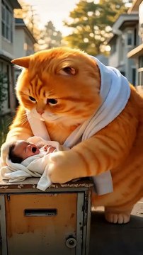 Cute cats meet 1 baby when walking out of the house _ MEOW MEOW AI #shorts #ai (1)