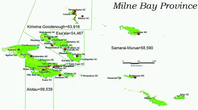 Map of Milne Bay Province. Peta Provinsi Teluk Milne. Milne Bay Province Map. Map of Province of Milne Bay. Province of Milne Bay Map. Map bilong Milen Be Provins. Carte de la province de la baie de Milne. Mapa da Província da Baía de Milne. ミルン湾州の地図