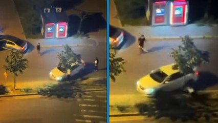 Otomobilini tartıştığı sürücünün üzerine sürdü; o anlar kamerada