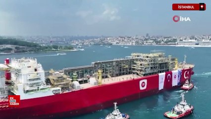 ‘Osman Gazi’ platformunun boğazdan geçişi dron ile görüntülendi