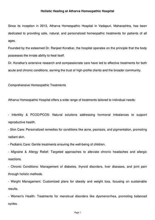 Holistic Healing at Atharva Homeopathic Hospital Personalized Care for Lasting Wellness