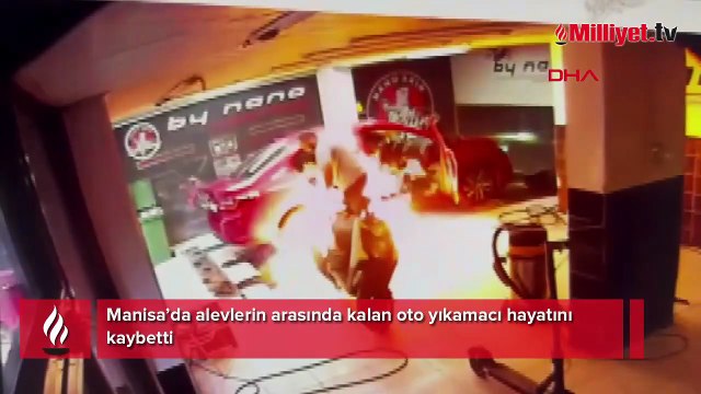 Alevlerin arasında kalan oto yıkamacı hayatını kaybetti! Korkunç anlar kamerada