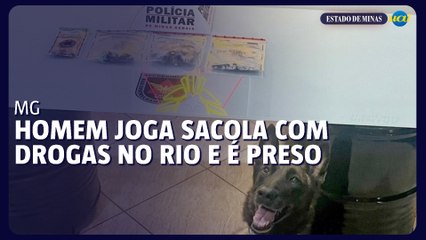 Homem joga sacola com drogas em direção a rio e é preso por tráfico