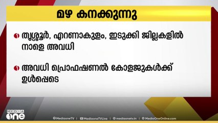 തൃശൂർ, എറണാകുളം, ഇടുക്കി ജില്ലകളിൽ നാളെ അവധി; അഭിമുഖങ്ങൾക്കും പരീക്ഷകൾക്കും മാറ്റമില്ല