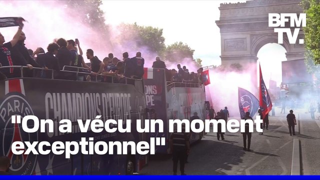 Les joueurs du PSG ont célébré leur victoire en Ligue des Champions sur les Champs-Élysées