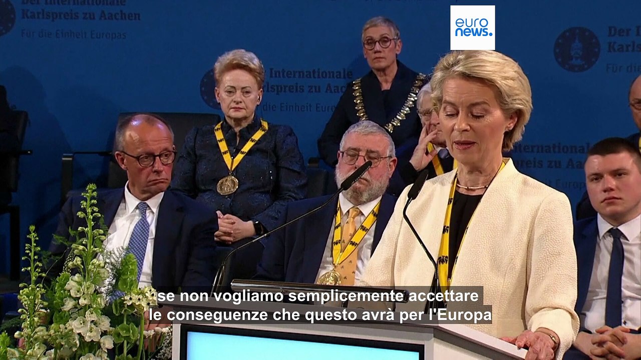 Ursula von der Leyen riceve il Premio Carlo Magno per aver promosso l'unità europea