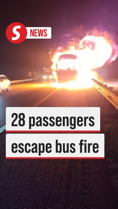 28 passengers safe after bus fire following motorcycle collision
