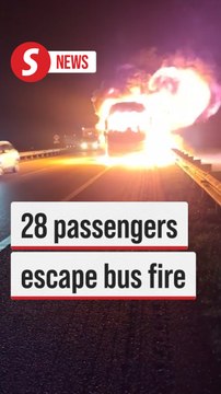 28 passengers safe after bus fire following motorcycle collision
