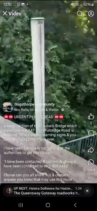 Barriers missing from footbridge