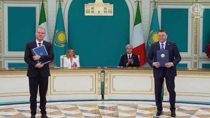 Astana (Kazakhstan) -Incontro Meloni - Toqaev, la cerimonia di firma degli accordi (30.05.25)