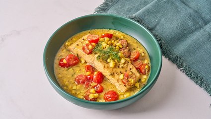How to Make Coconut-Poached Salmon with Corn and Dill