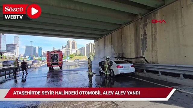 Ataşehir'de seyir halindeki otomobil alev alev yandı