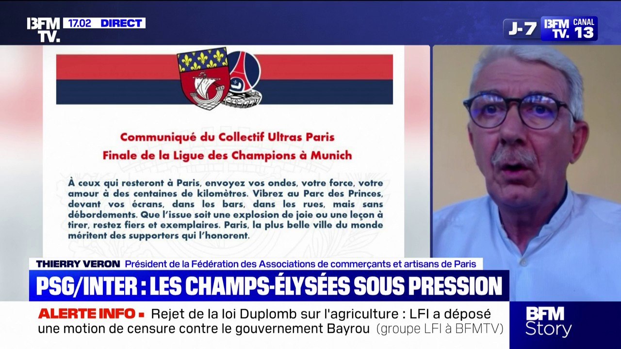 PSG/Inter: "À chaque fois, on regrette les débordements", déplore Thierry Veron (Fédération des Associations de commerçants et artisans de Paris)