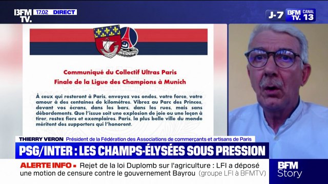 PSG/Inter: À chaque fois, on regrette les débordements , déplore Thierry Veron (Fédération des Associations de commerçants et artisans de Paris)