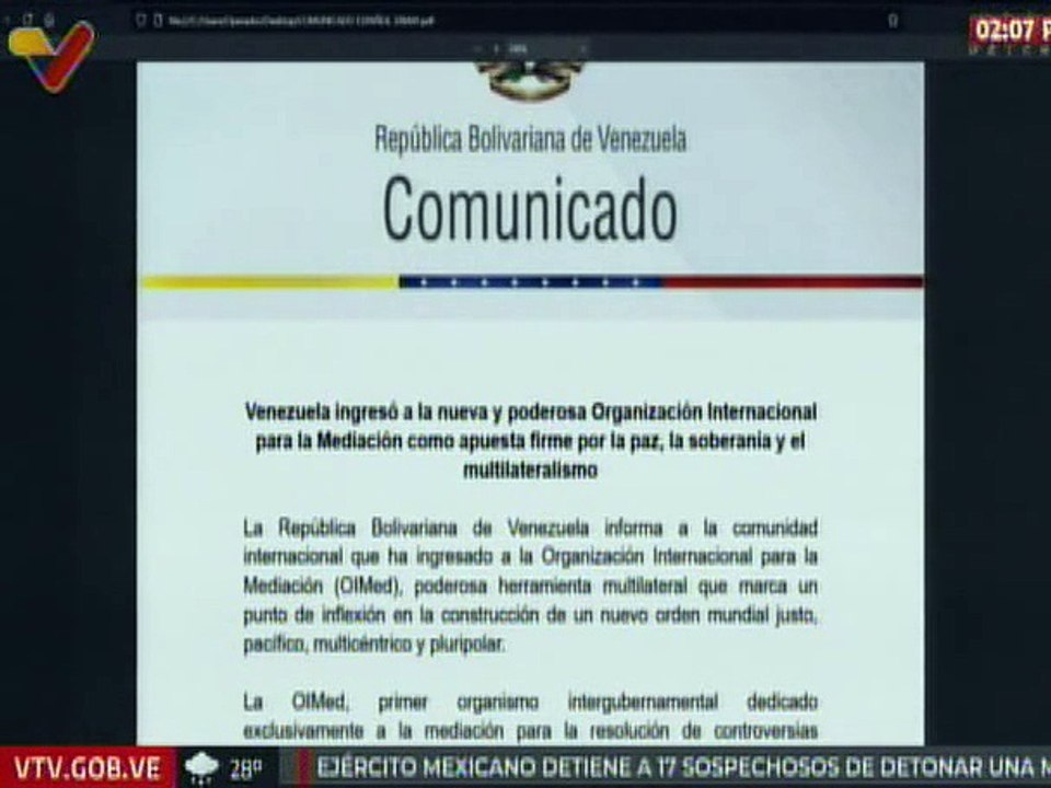 Comunicado | Venezuela ingresa a la Organización Internacional para la Mediación OIMed