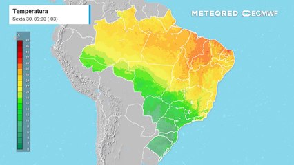 Sexta, 30 de maio: Temperatura prevista para as próximas horas no Brasil.