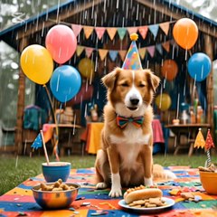 Dog and rabbit on the rain bow