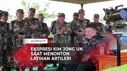 Ekspresi Pemimpin Korea Utara Kim Jong Un saat Menonton Latihan Artileri