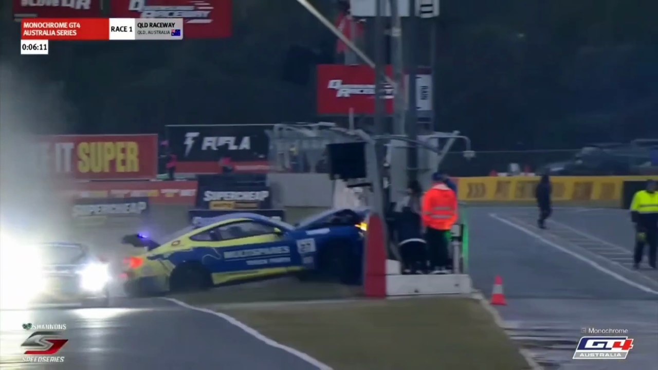 GT4 Australia 2025 Queensland Race 1 Mustang 27 Huge Crash