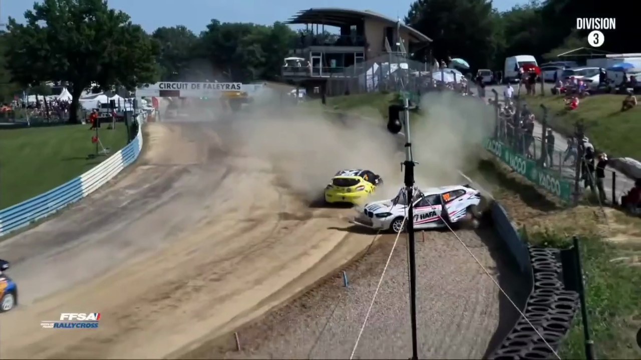 Rallycross France 2025 Faleyras D3 Q2 Race 2 Start Dando Big Crash